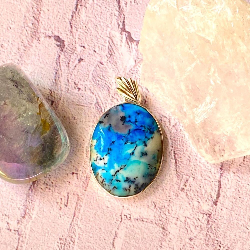 Marine Blue Dendritic Opal Sterling Pendant